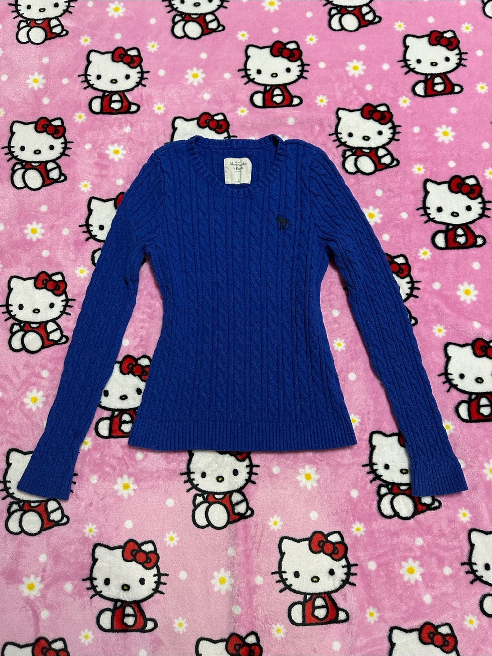 Abercrombie & Fitch Royal Blue Cable-Knit Crewneck Sweater